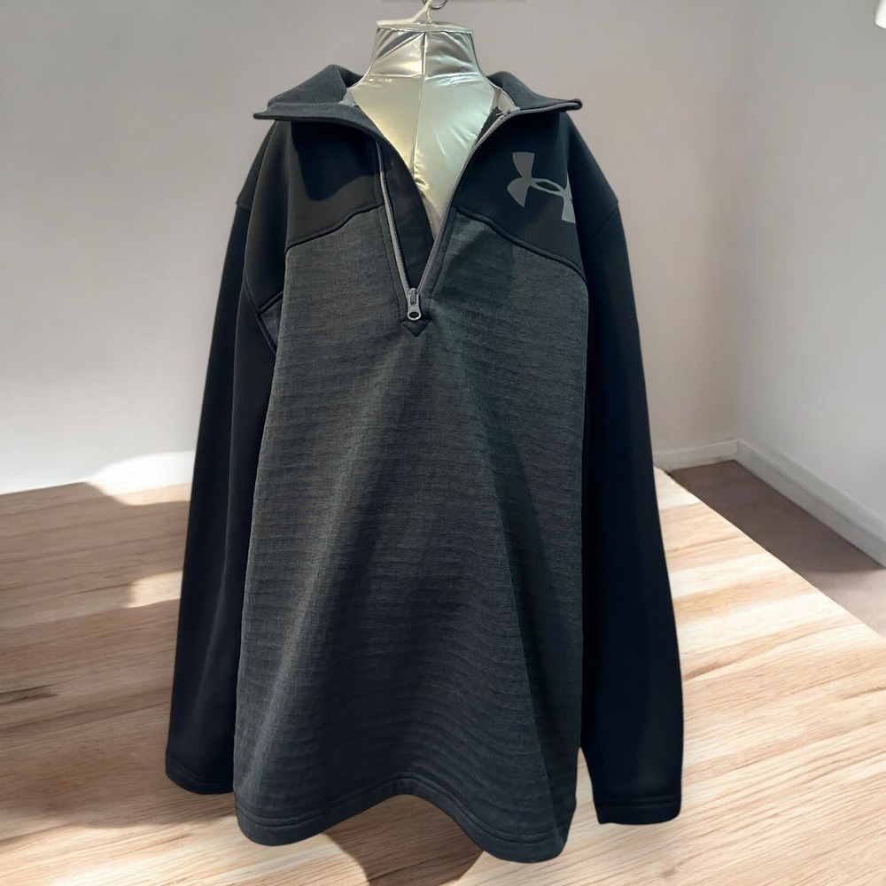 Under Armour Kids ColdGear Quarter Zip Pullover Black Gray Loose Fit YMD‎ Medium